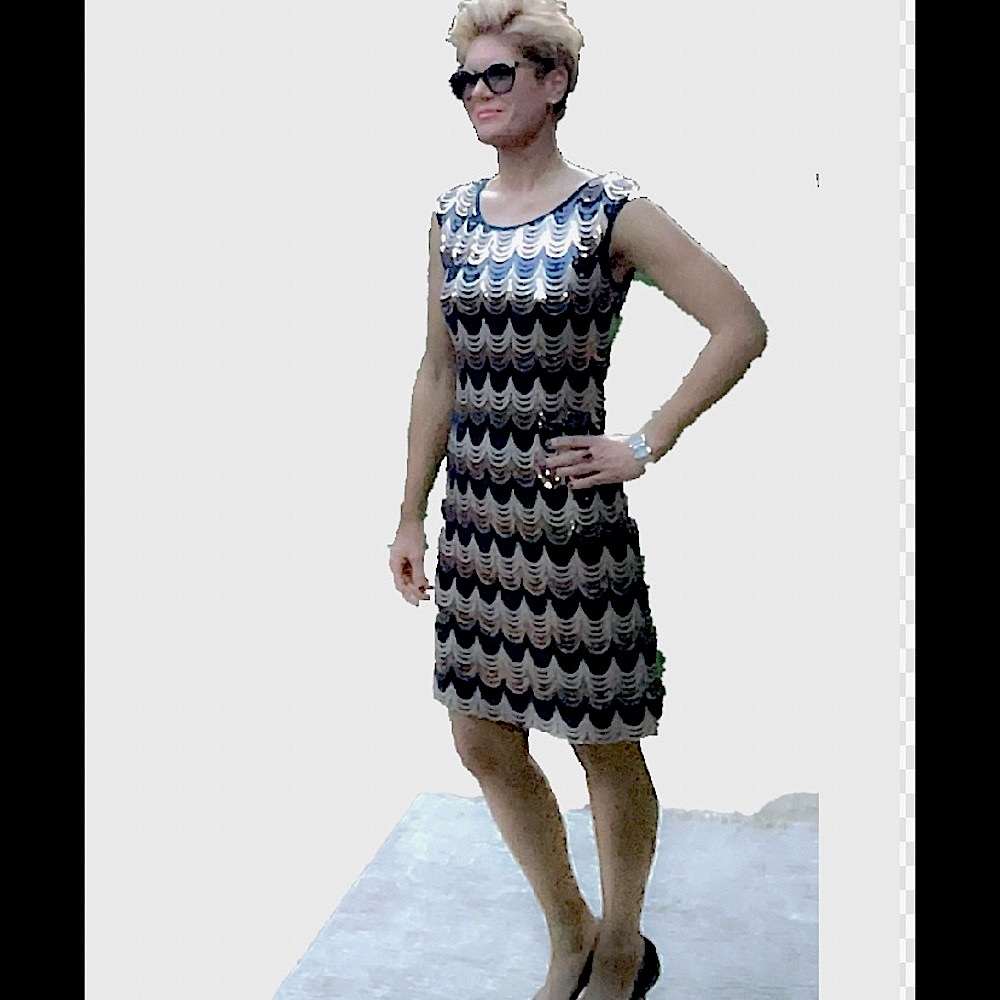 Macys sequin and navy blue Cocktail dress with tags